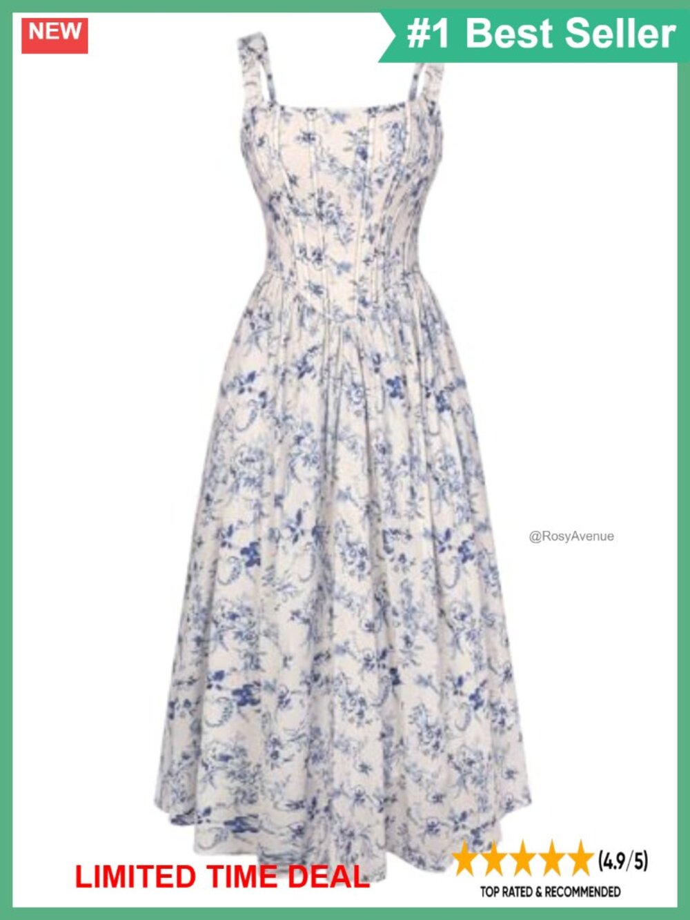 Corset Sundress Square Neck Sleeveless Floral Midi Dress Cottagecore Summer